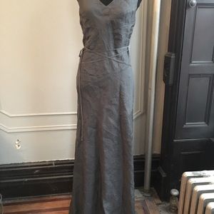 ♥️ Vintage 100% Silk Banana Republic Grecian Crinkle FloorLength Maxi Grey Dress